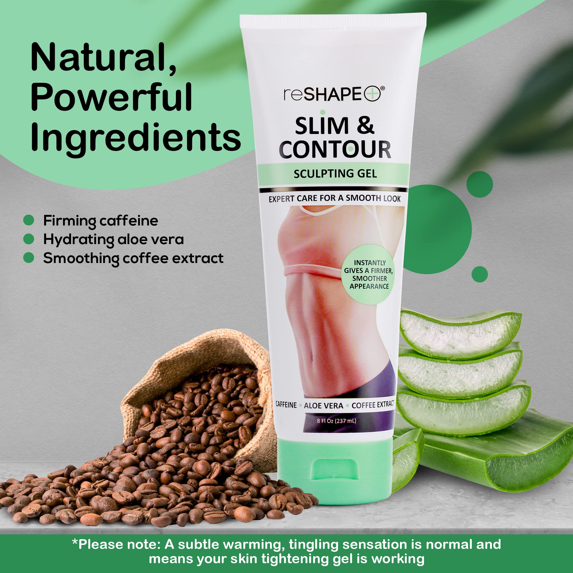 Reshape+ cellulite smoothing gel texture close-up with moisture