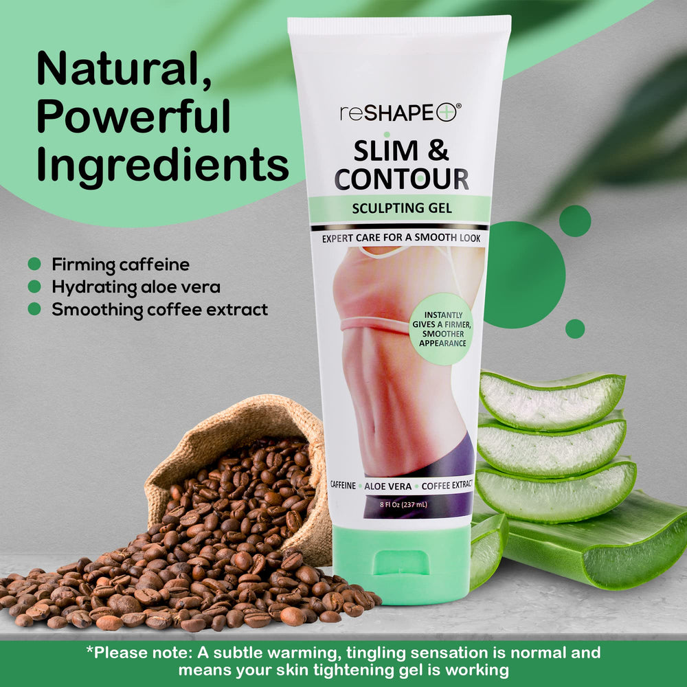 Reshape+ cellulite smoothing gel texture close-up with moisture