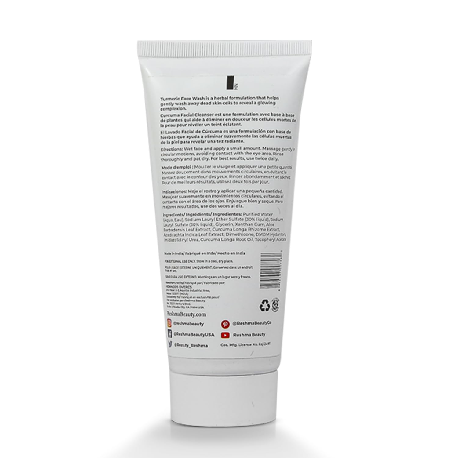 Reshma Beauty Limpiador Curcuma, aplicación de masaje facial para una sensación relajante.