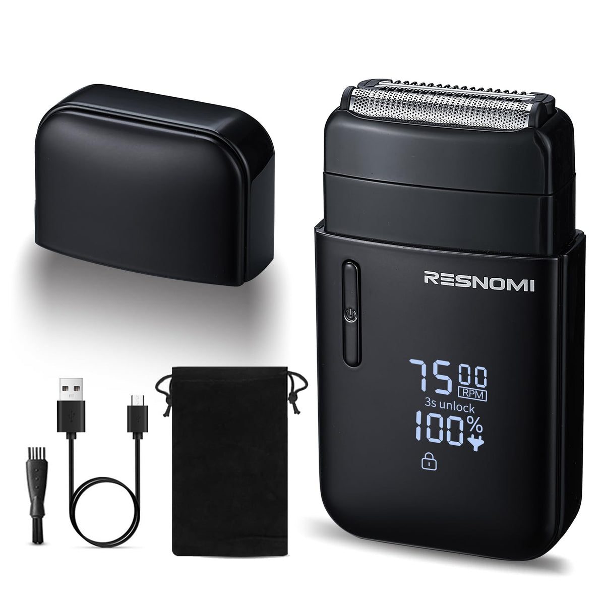 RESNOMI electric foil shaver front view highlighting dual floating blades for a close shave