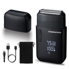 RESNOMI electric foil shaver front view highlighting dual floating blades for a close shave