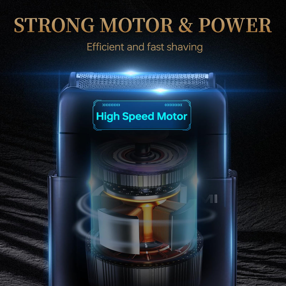 RESNOMI foil shaver LCD display shows battery, speed, charging status at a glance