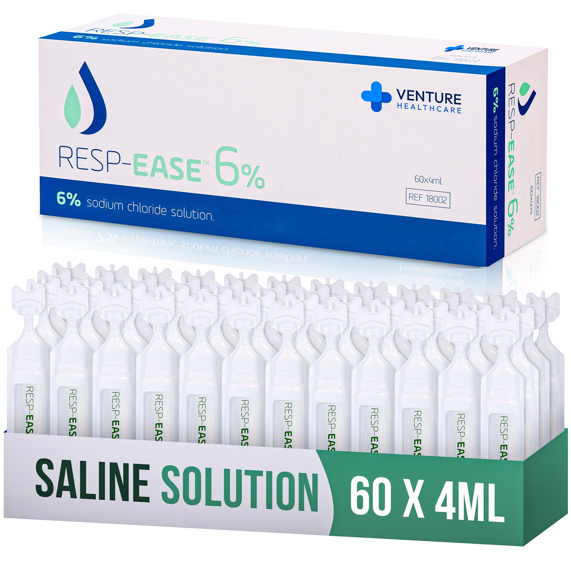 Resp-Ease 6% saline ampoules packaging highlights easy daily cleansing on the go.