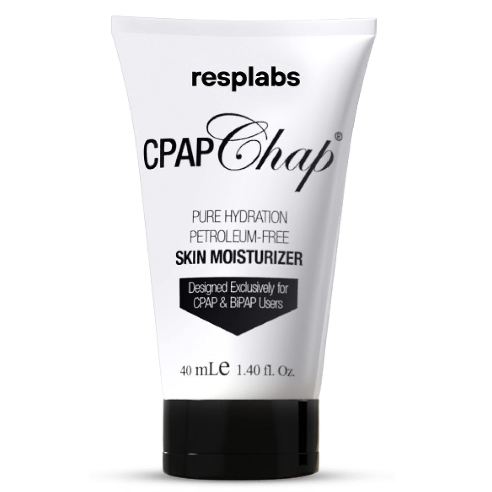 RespLabs CPAP Chap bottle front shows a petroleum-free formula for comfortable wear.