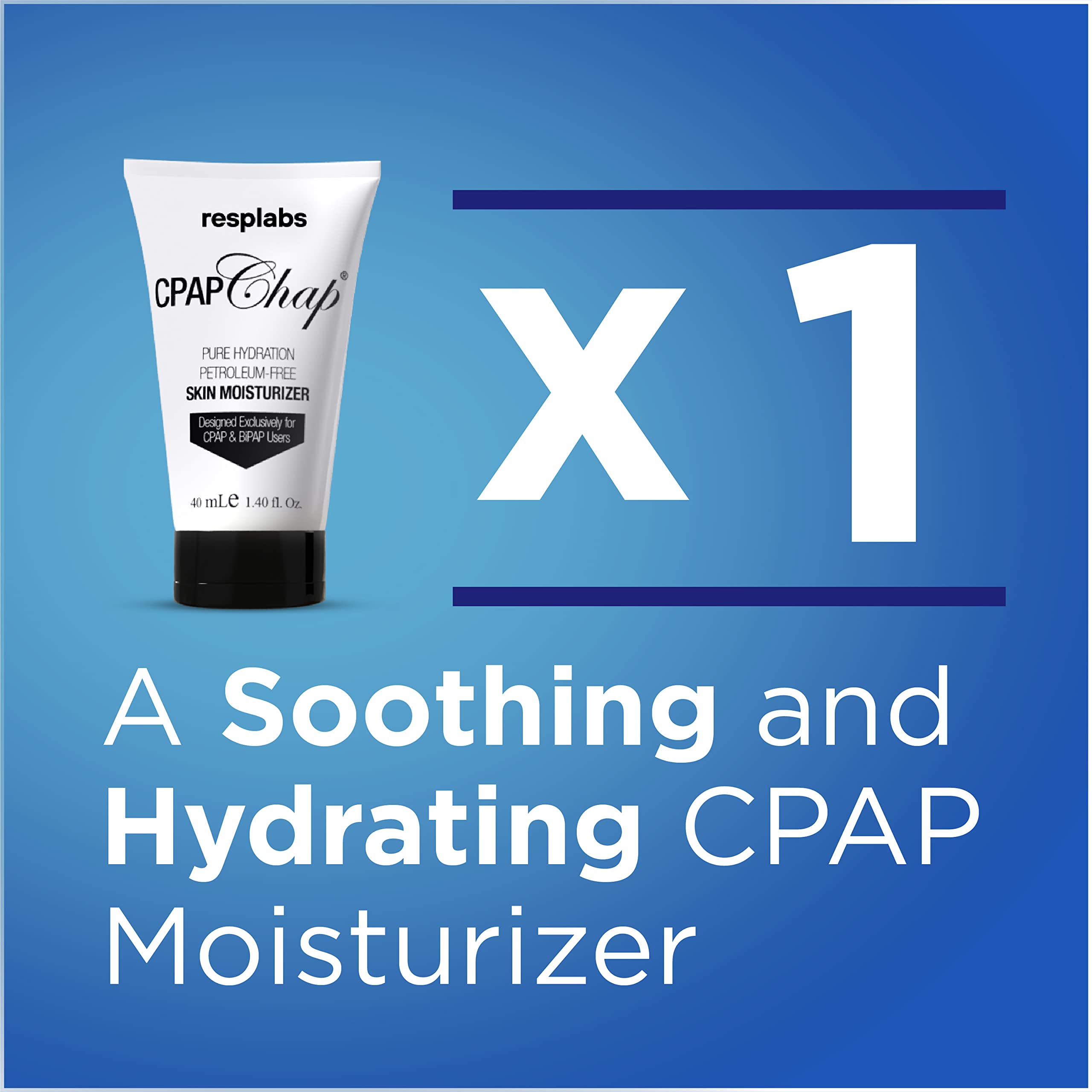RespLabs CPAP Chap packaging close-up conveys a compact, travel-friendly tube.