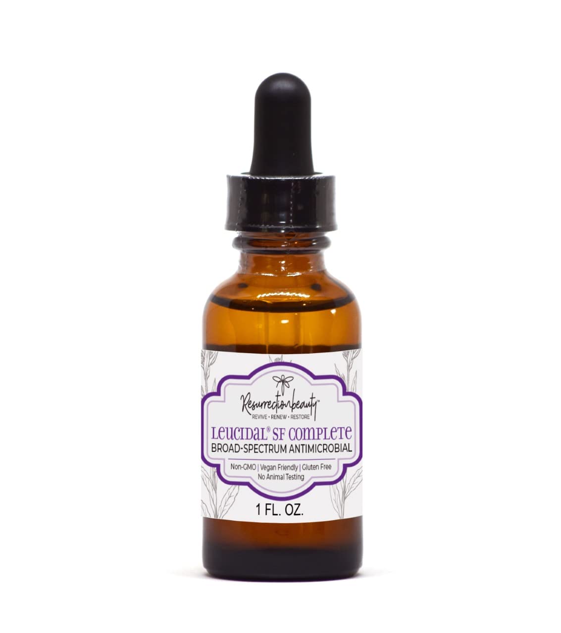 RESURRECTIONbeauty Leucidal SF Complete bottle close-up shows natural moisturizer for DIY serums.
