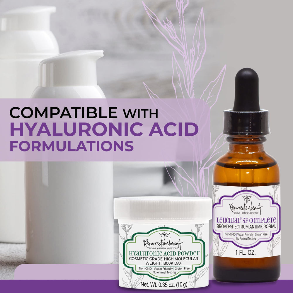 RESURRECTIONbeauty Leucidal SF Complete demonstrates water-soluble formulation for easy mixing.