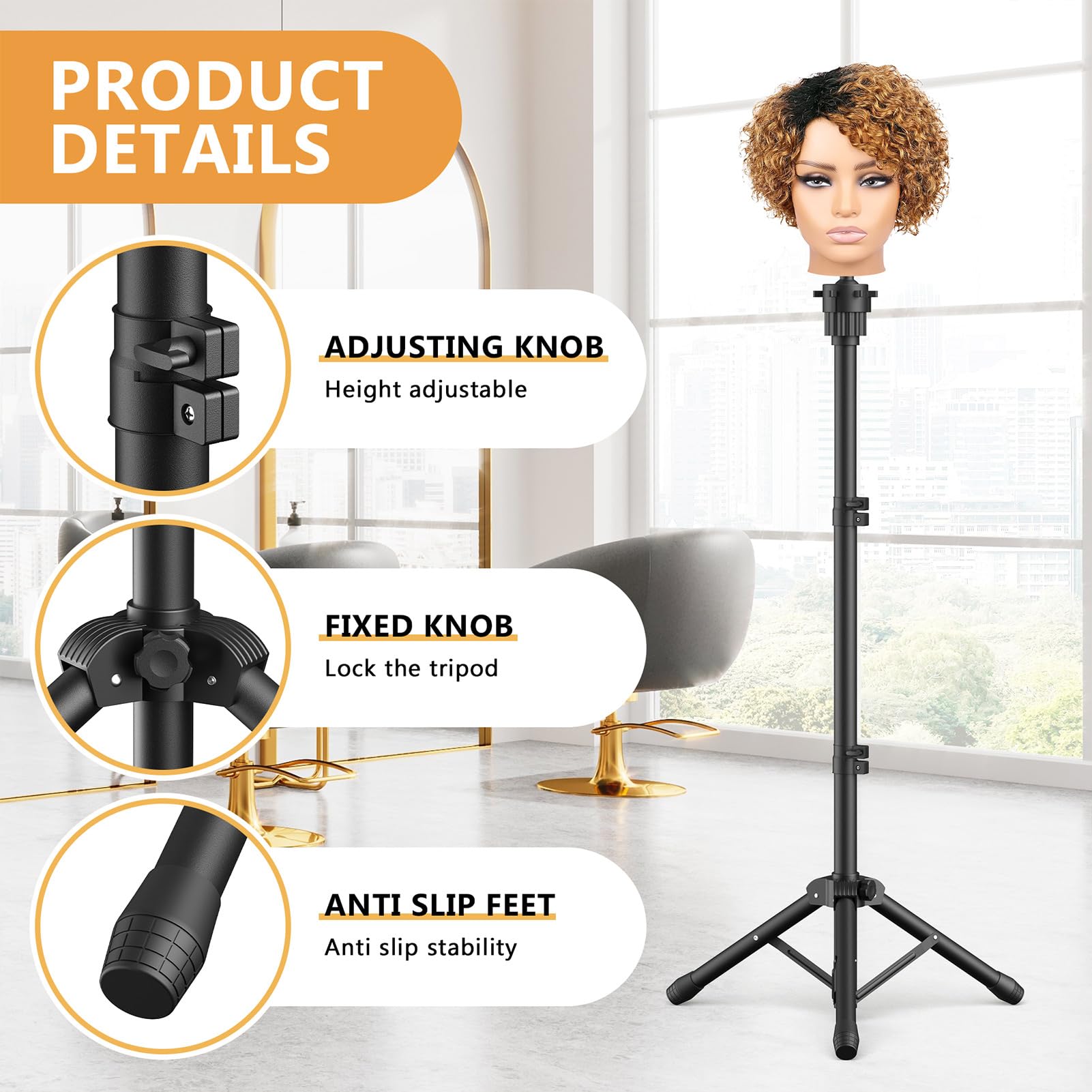 Retbtnm Wig Head Stand folds compactly for easy transport
