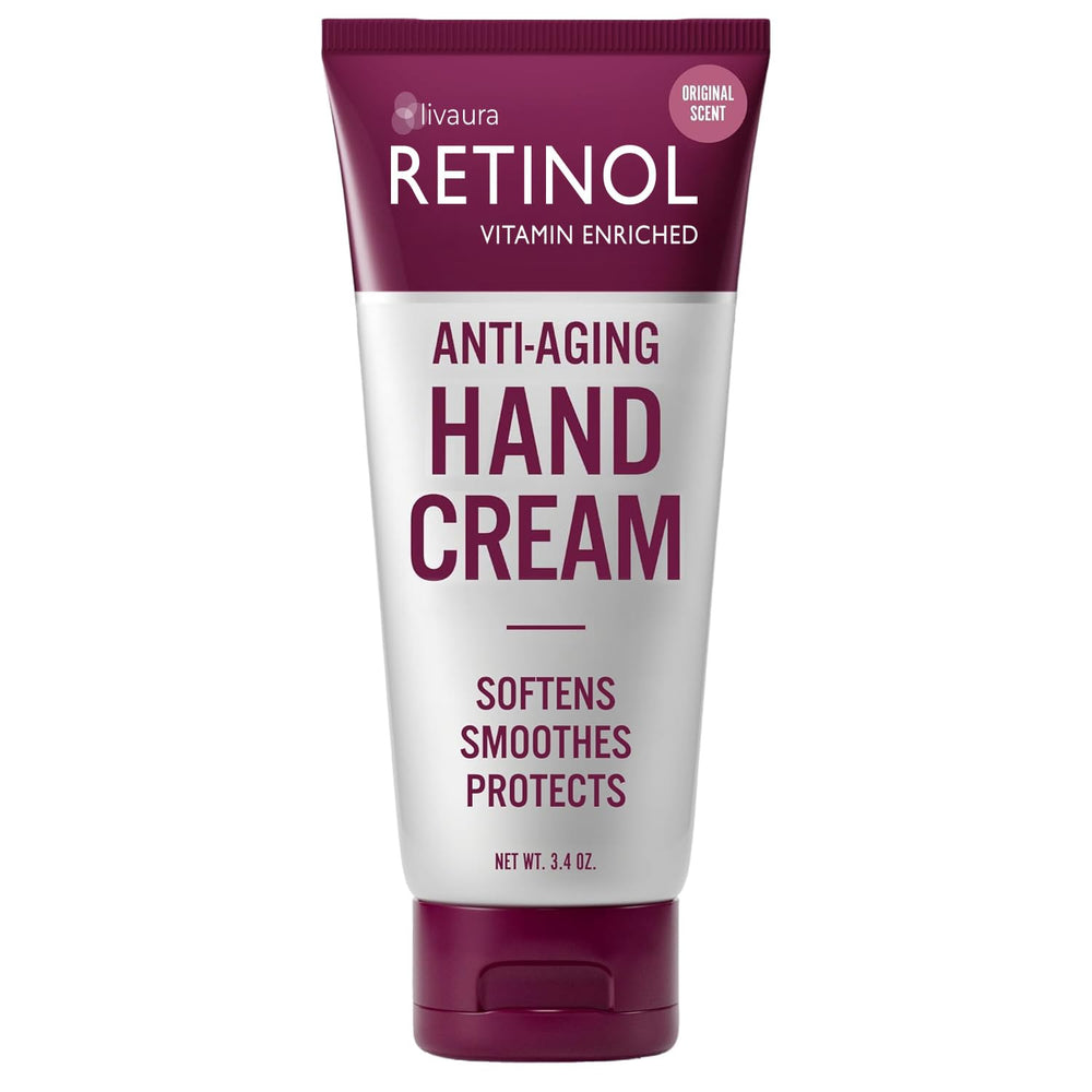 Retinol anti-aging hand cream packaging signals premium USA-made care for softer hands