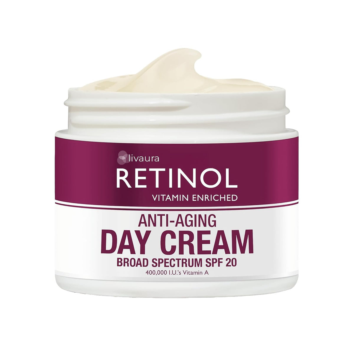 Retinol LIVAURA day cream jar ready for daytime hydration and anti-aging care.