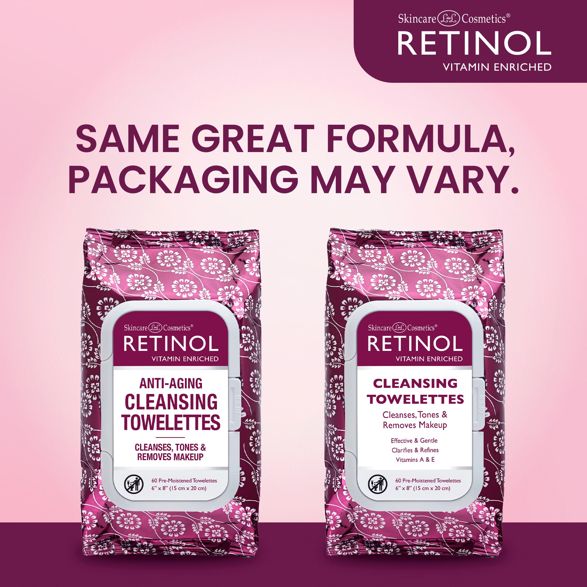 Retinol LIVAURA towelettes closeup shows gentle cleansing and toning in one wipe.