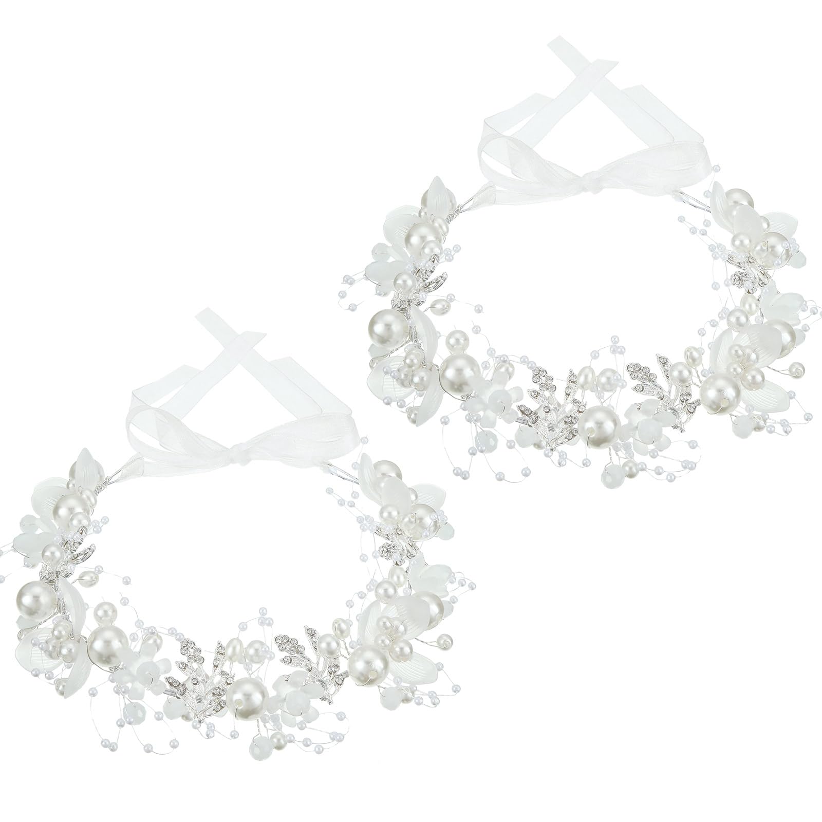 Retrowavy 2pcs flower headbands in silver for girls add wedding day sparkle.