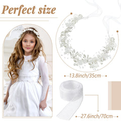 Retrowavy wedding ensemble with headband elevates hairstyle with crystal accents.