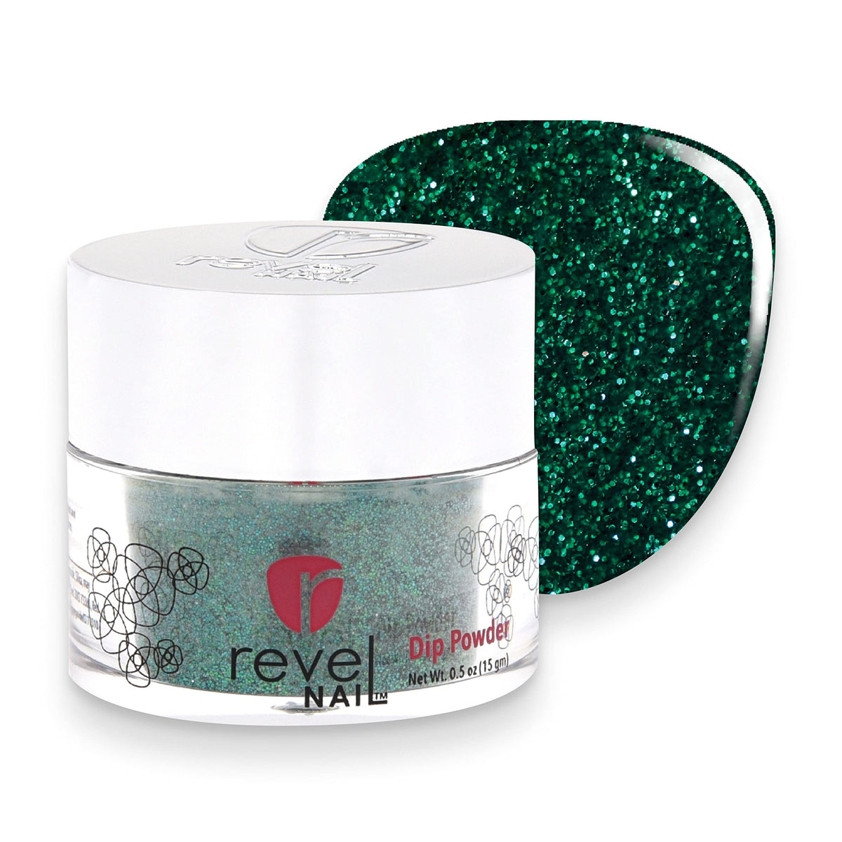 Revel Nail Dip Powder green swatch shows rich color and shine.
