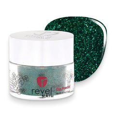 Revel Nail Dip Powder green swatch shows rich color and shine.