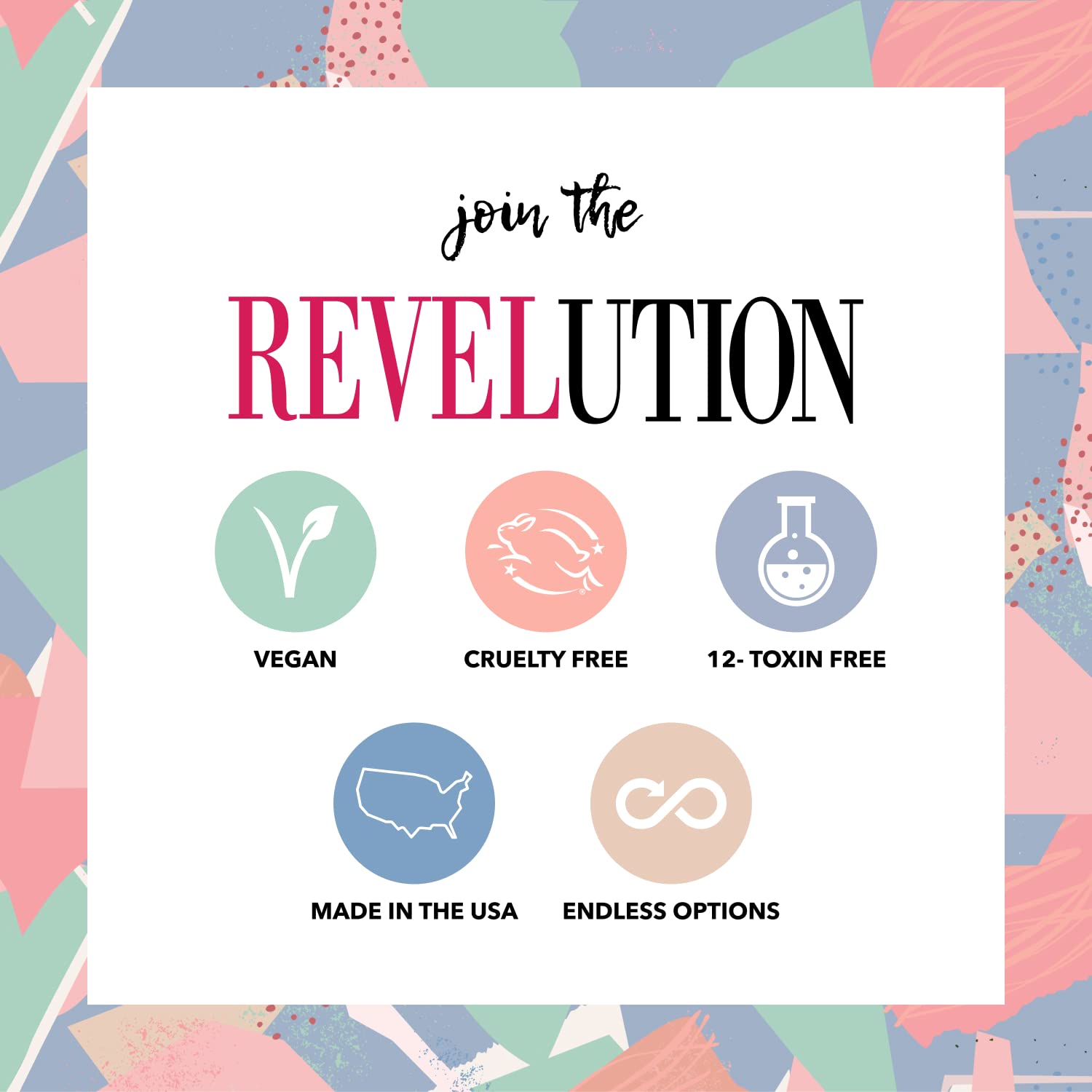 Revel Nail Dip Powder made in USA packaging highlights quality and safety.