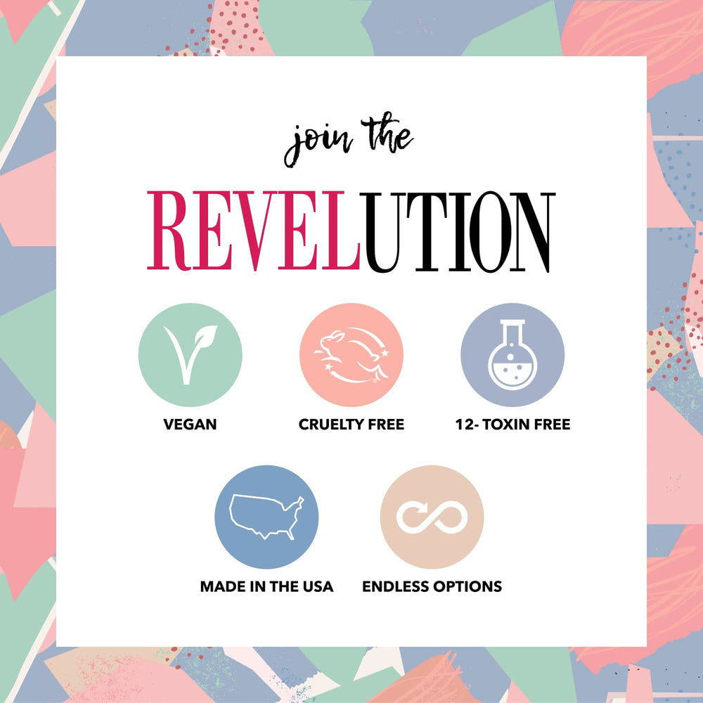 Revel Nail Dip Powder made in USA packaging highlights quality and safety.