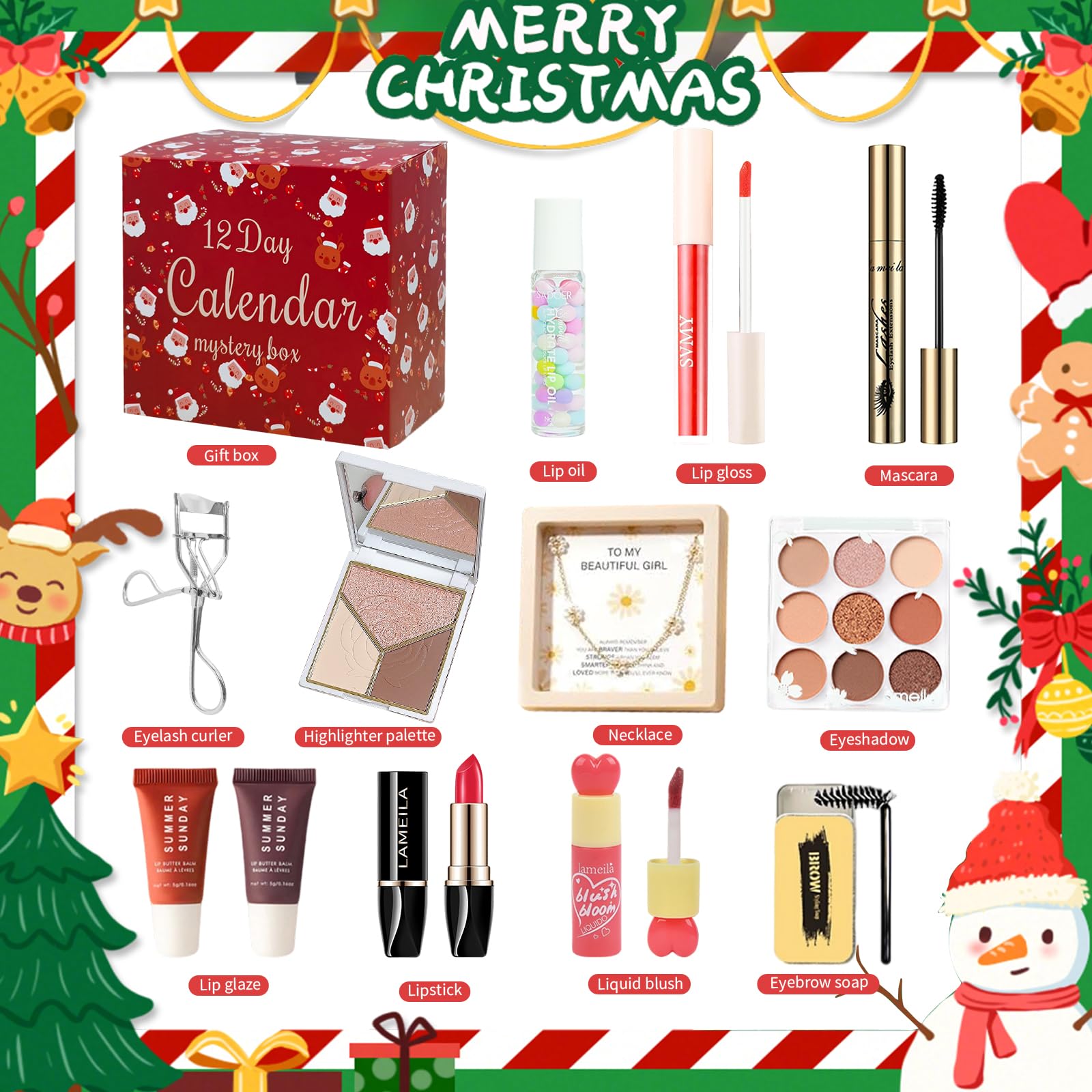RevoNext makeup advent calendar unboxing action showcases compact seasonal cosmetics for holiday play.