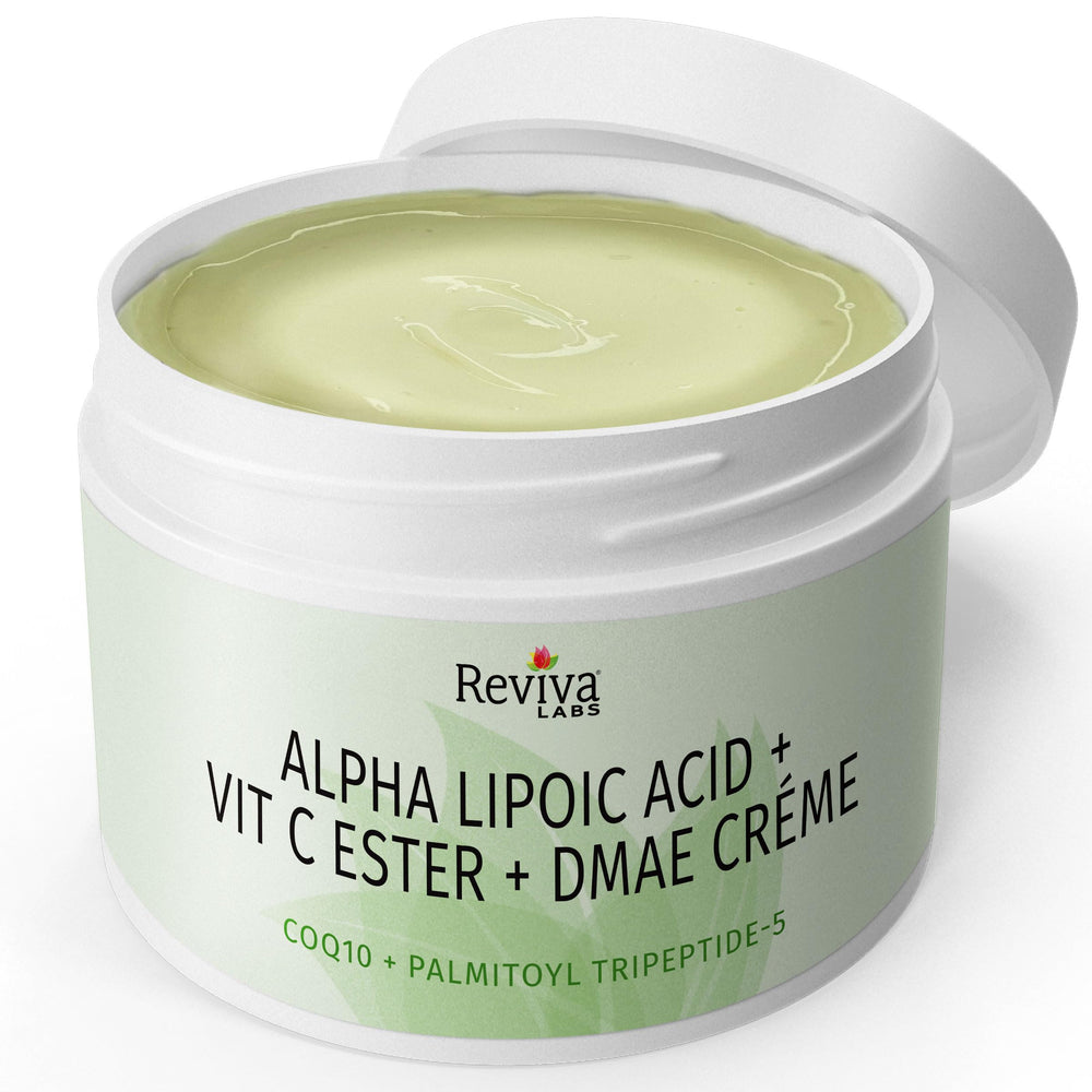 Reviva Labs alpha lipoic acid glow emphasizing radiant skin.
