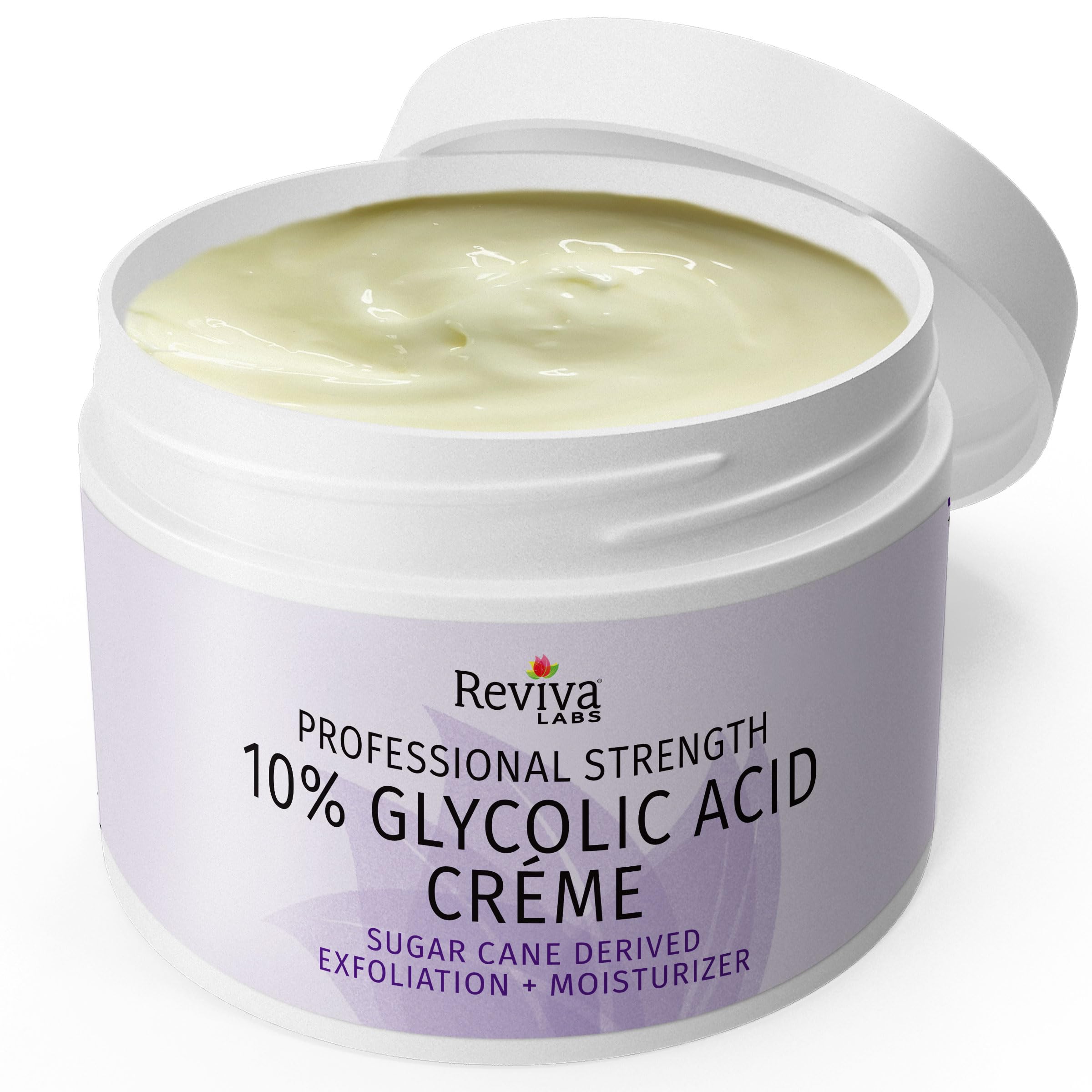 Reviva Labs glycolic acid creme texture swirl on skin for mild resurfacing.