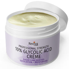 Reviva Labs glycolic acid creme texture swirl on skin for mild resurfacing.