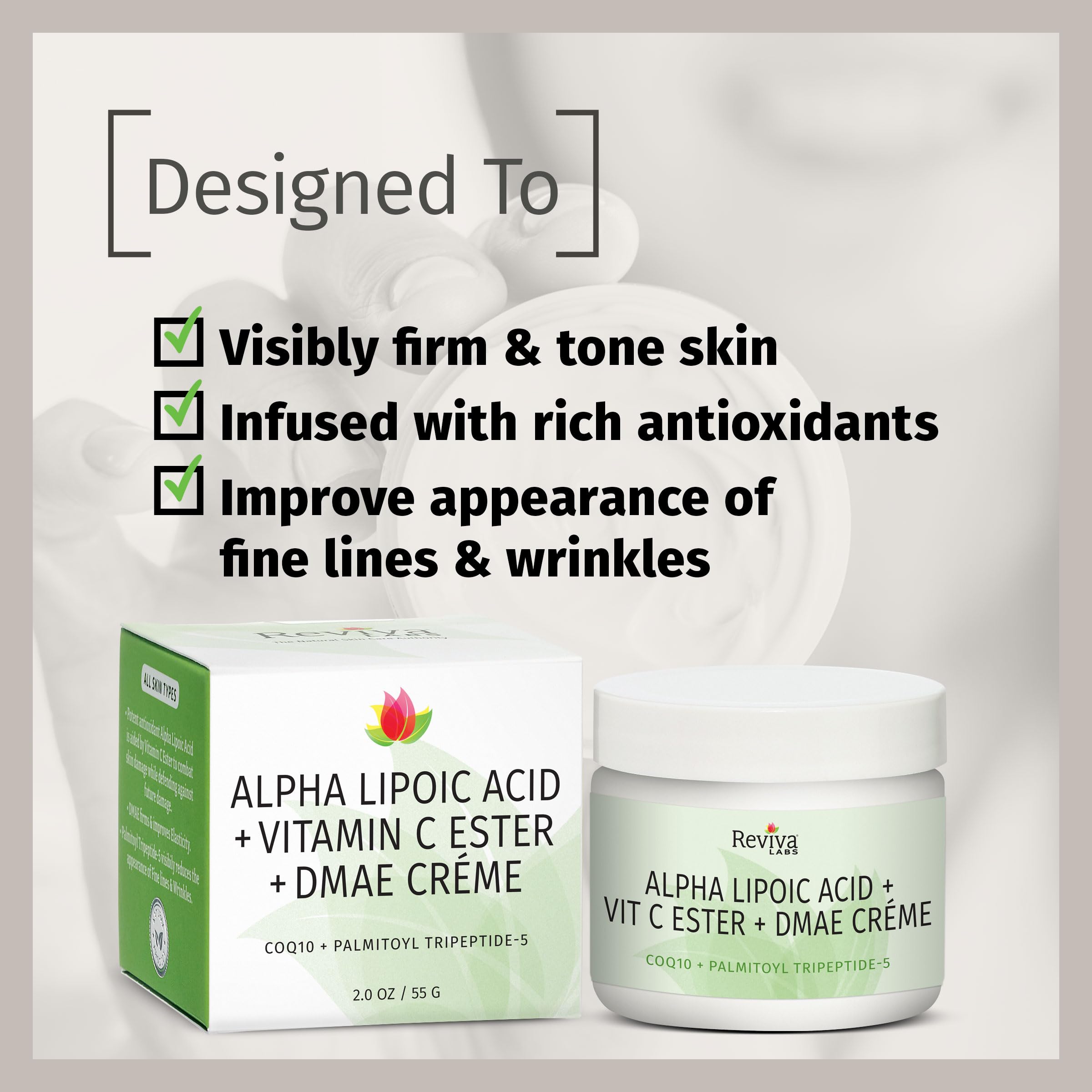 Reviva Labs Vitamin C Ester antioxidant boost for brighter tone.