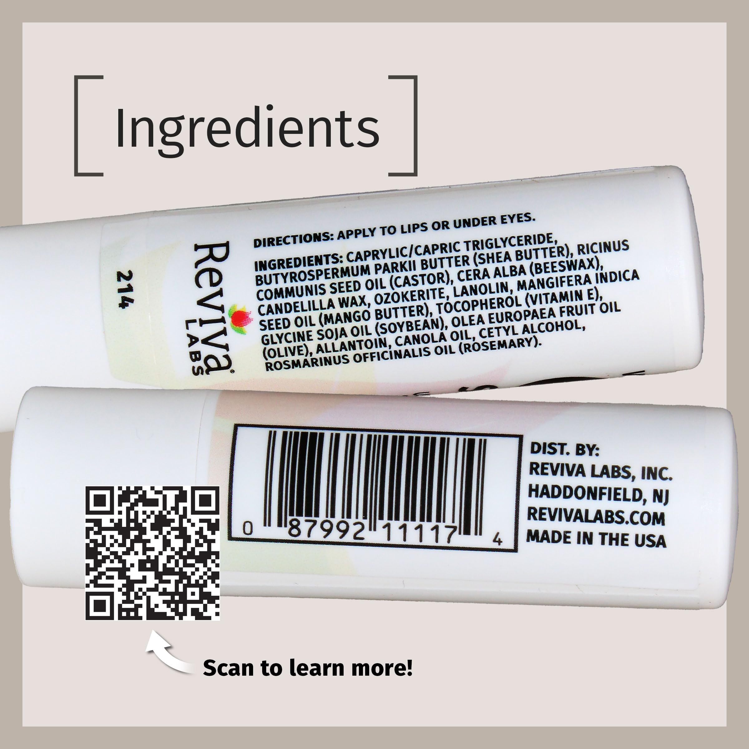 Shows a non-greasy finish of Reviva Labs Vitamin E Stick for lightweight hydration.