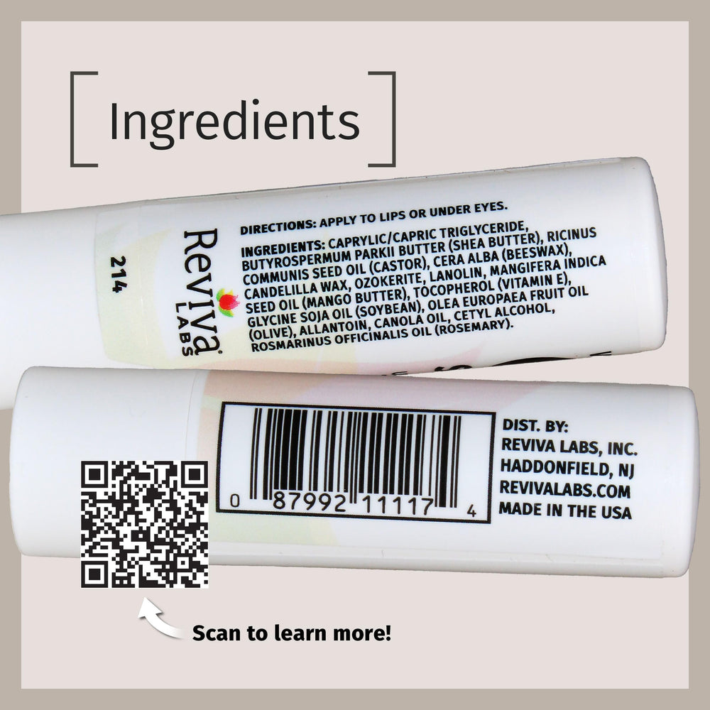 Shows a non-greasy finish of Reviva Labs Vitamin E Stick for lightweight hydration.