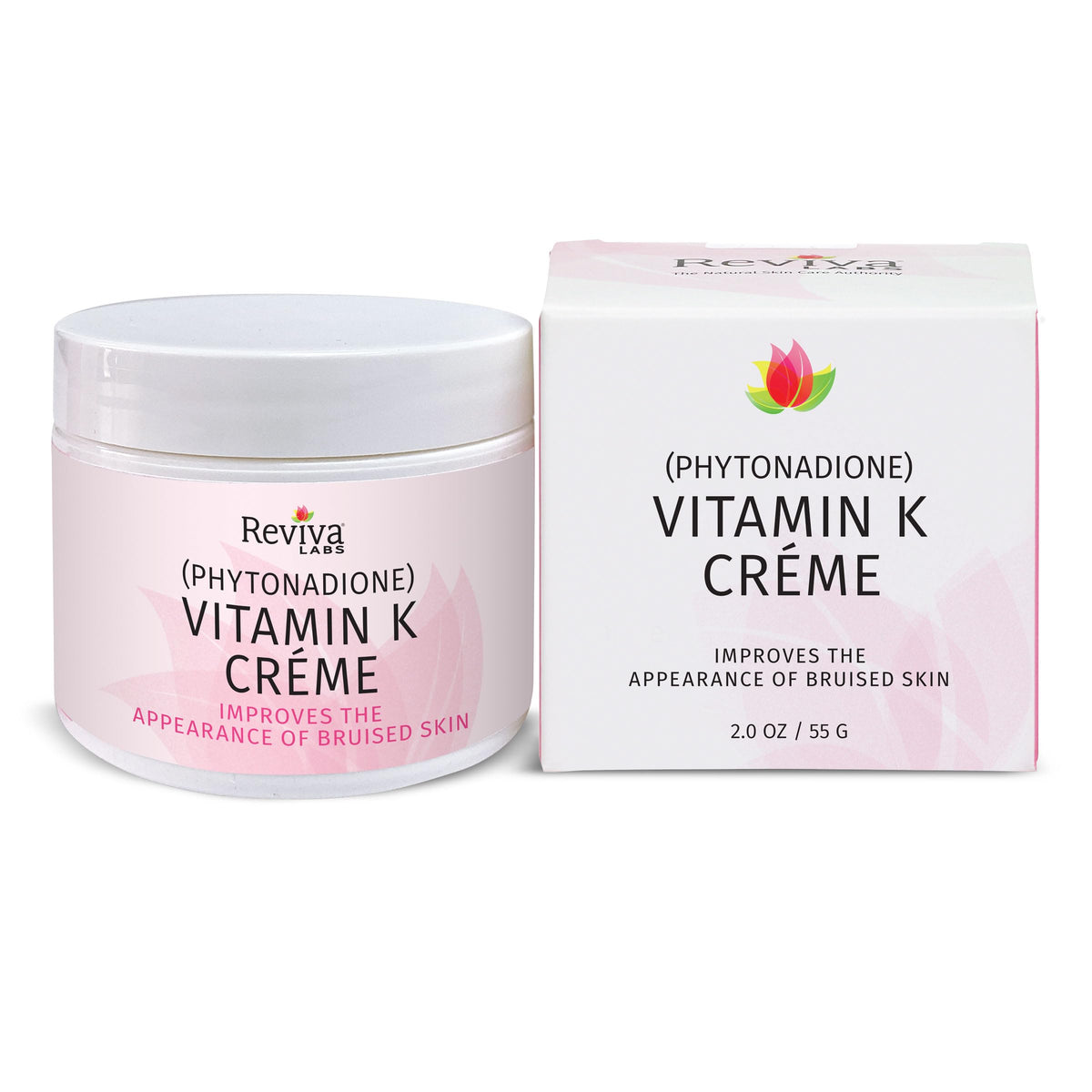 Reviva Labs Vitamin K Creme jar 2oz on display highlighting skin hydration