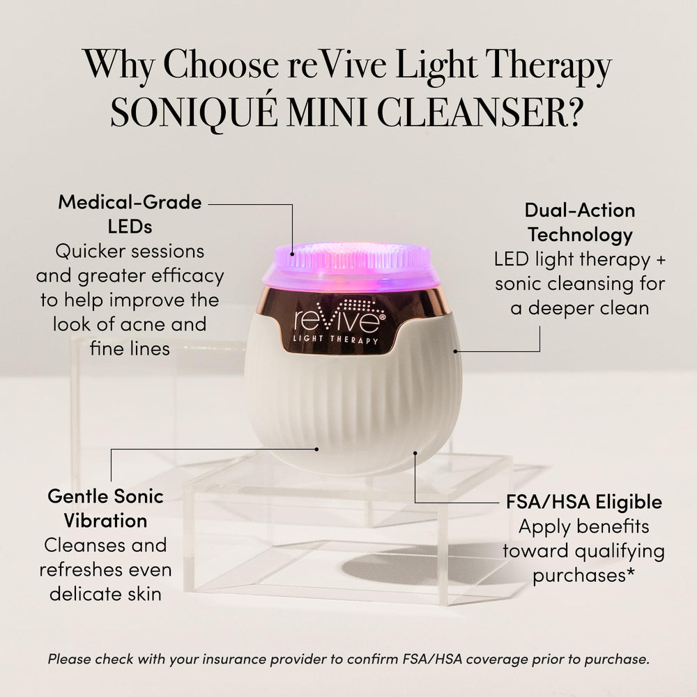 Revive Light Therapy Soniqué Mini blue and red LED lights offer gentle, targeted options for appearance.