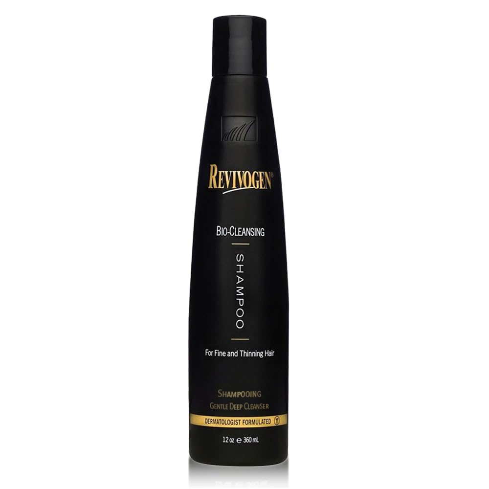 Revivogen MD Bio-Cleansing Shampoo bottle shown for daily cleansing of thinning hair