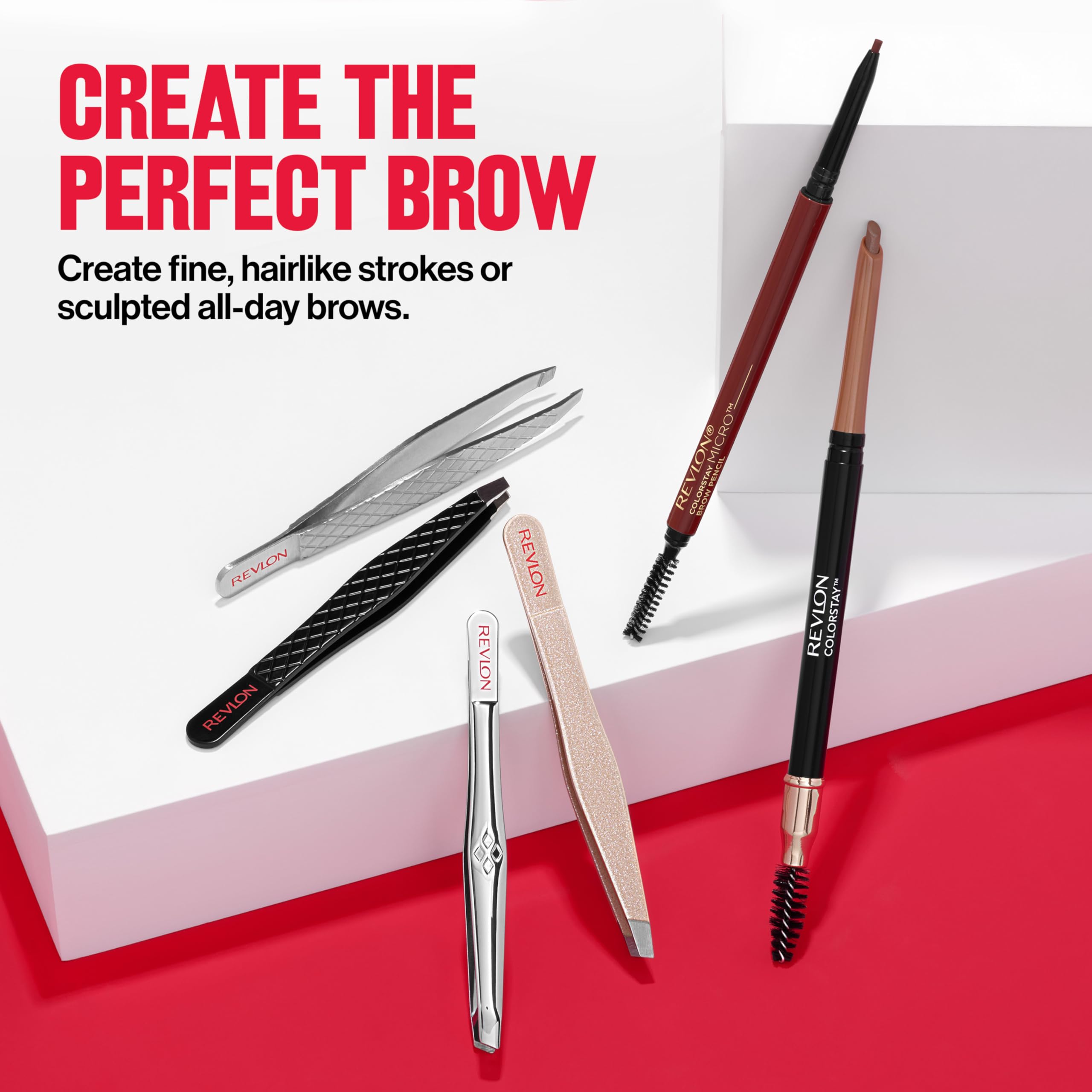 Revlon angled profile view emphasizing tip geometry for accurate plucks