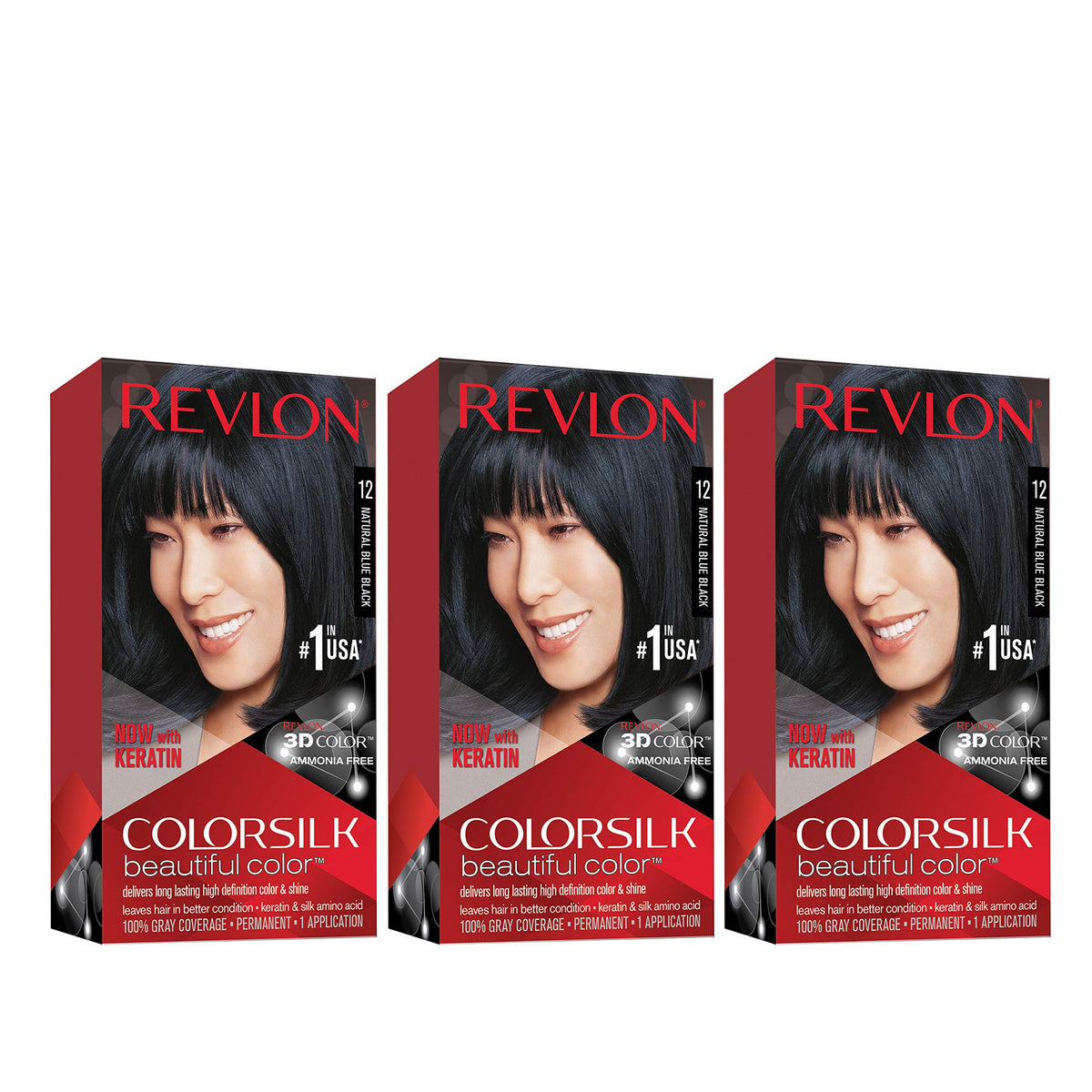 Revlon Colorsilk 12 Natural Blue Black box showing shade and packaging for at-home color