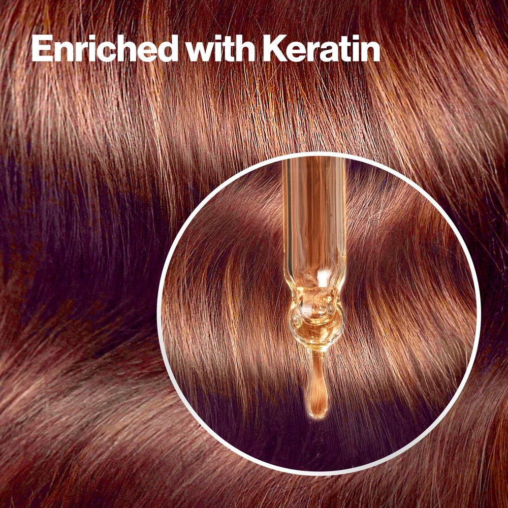 Revlon ColorSilk 20 Brown Black before-and-after hair portrait