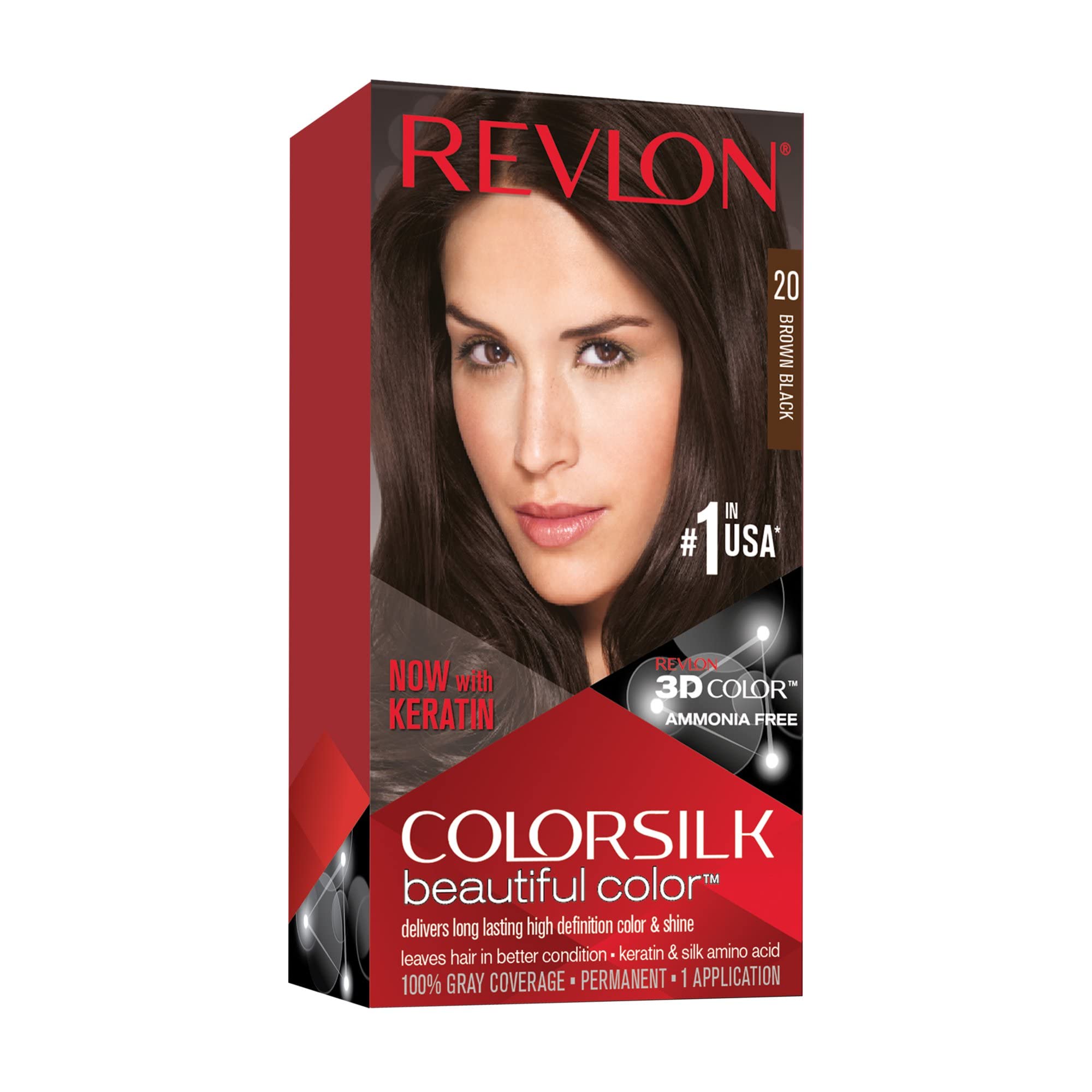 Revlon ColorSilk 20 Brown Black pack5 box for at-home color with natural depth