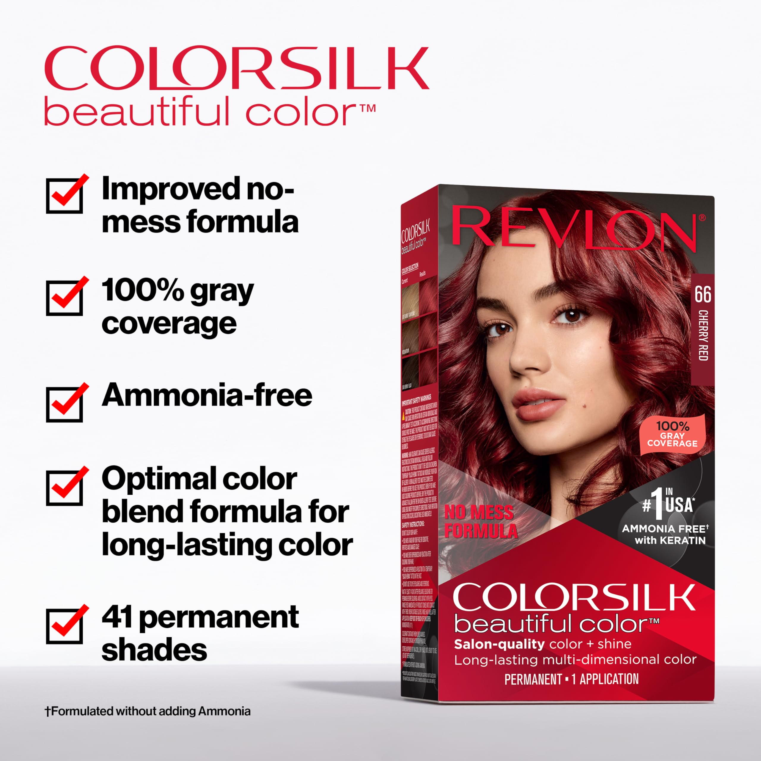 Revlon ColorSilk keratin-infused formula bottle highlights healthier-looking hair.