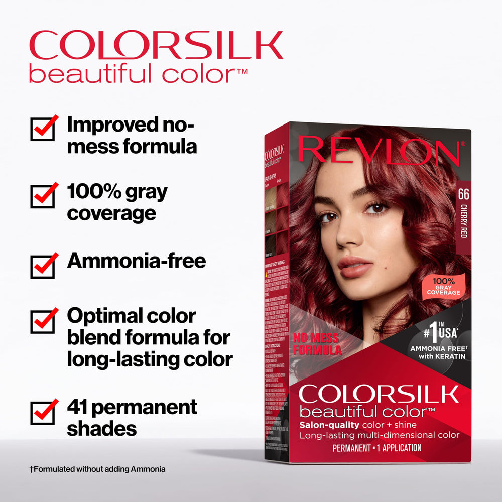 Revlon ColorSilk keratin-infused formula bottle highlights healthier-looking hair.