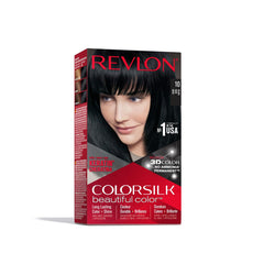 Revlon Colorsilk permanent hair dye pack delivers 100% gray coverage for natural-looking color.