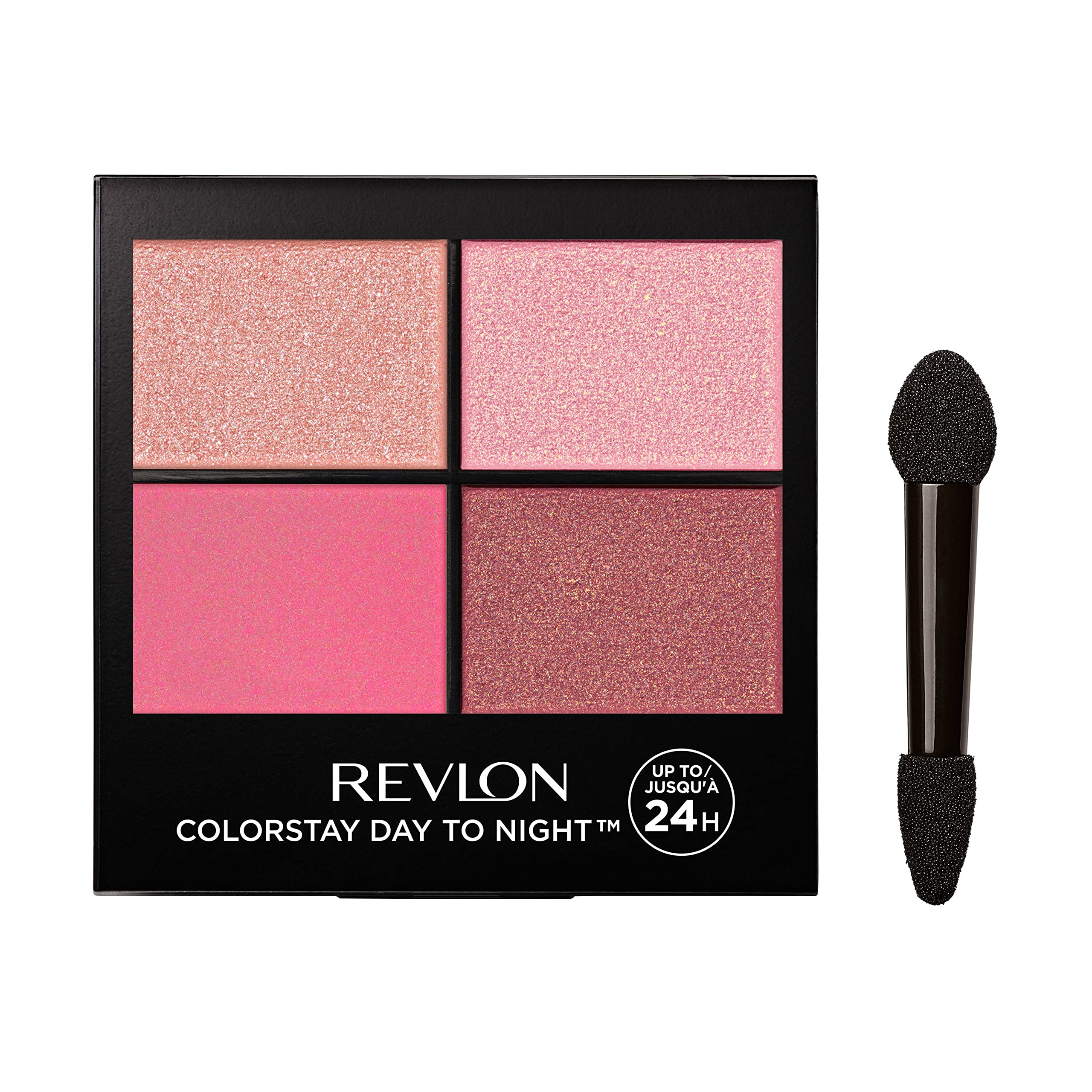 REVLON ColorStay Day to Night Eyeshadow Quad closeup shows rich pigments for lasting color.