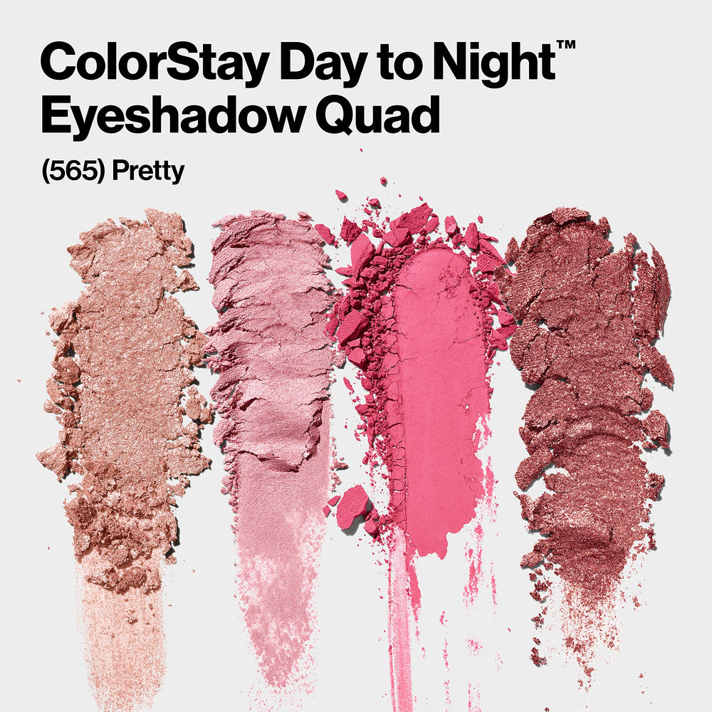 REVLON ColorStay Day to Night Eyeshadow Quad swatches on skin demonstrate buildable payoff.