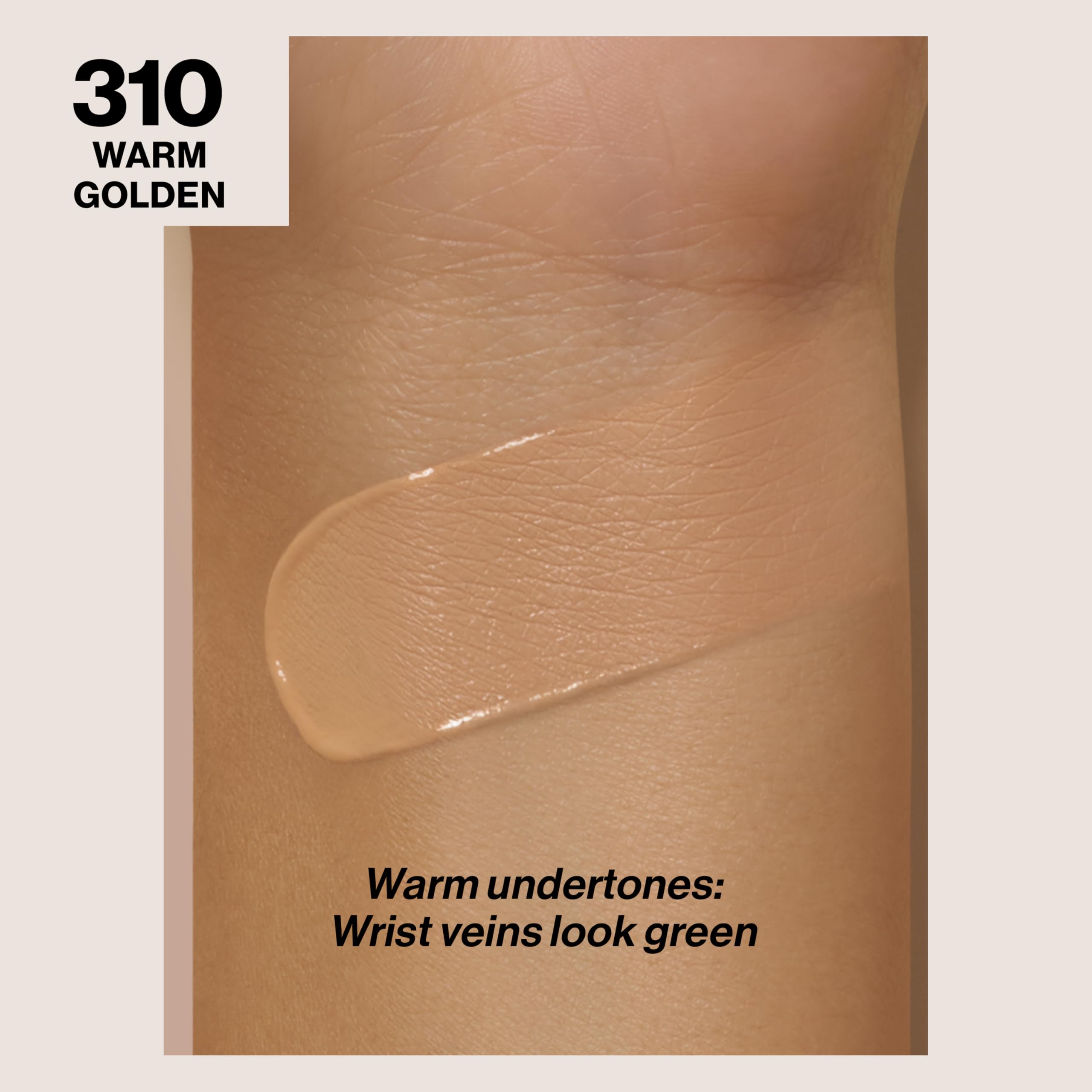 REVLON ColorStay foundation 310 Warm Golden swatch shows true shade match with longwear coverage.