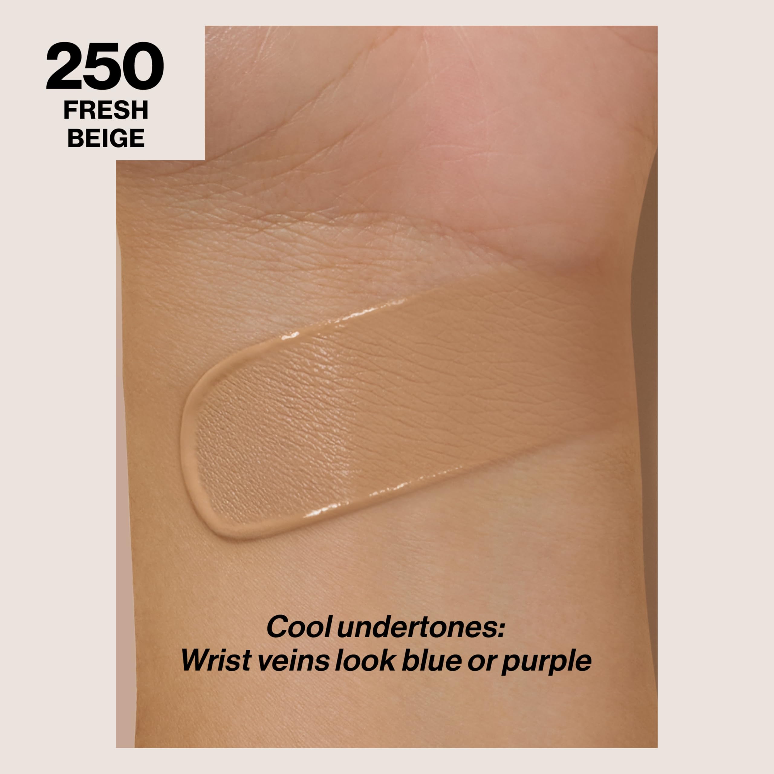 Revlon ColorStay foundation texture swirl demonstrates buildable matte coverage.