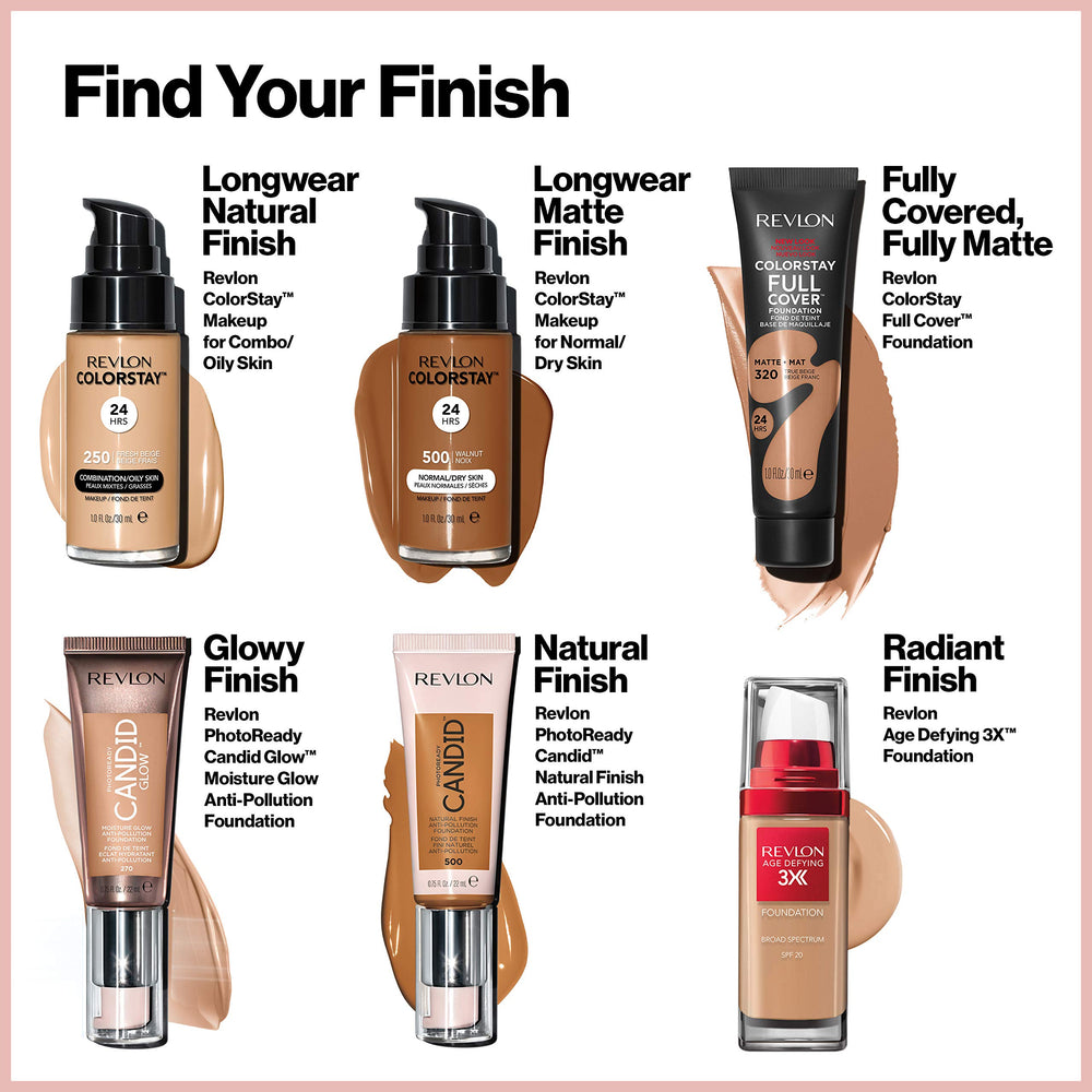 Matte finish on the skin with Revlon ColorStay Full Cover over the face.