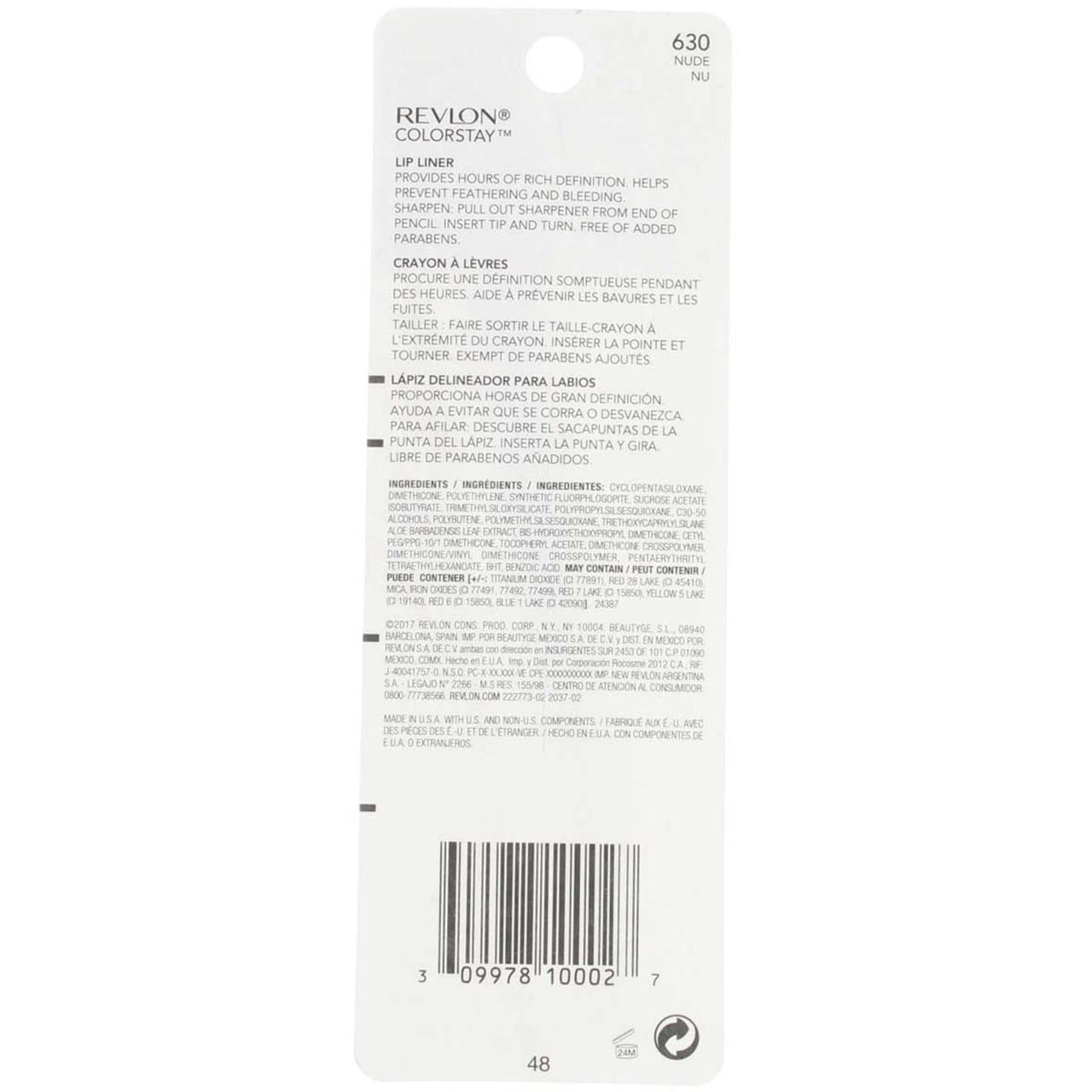 Revlon ColorStay Lip Liner SoftFlex Nude 630 pencil-tip close-up for smooth glide.