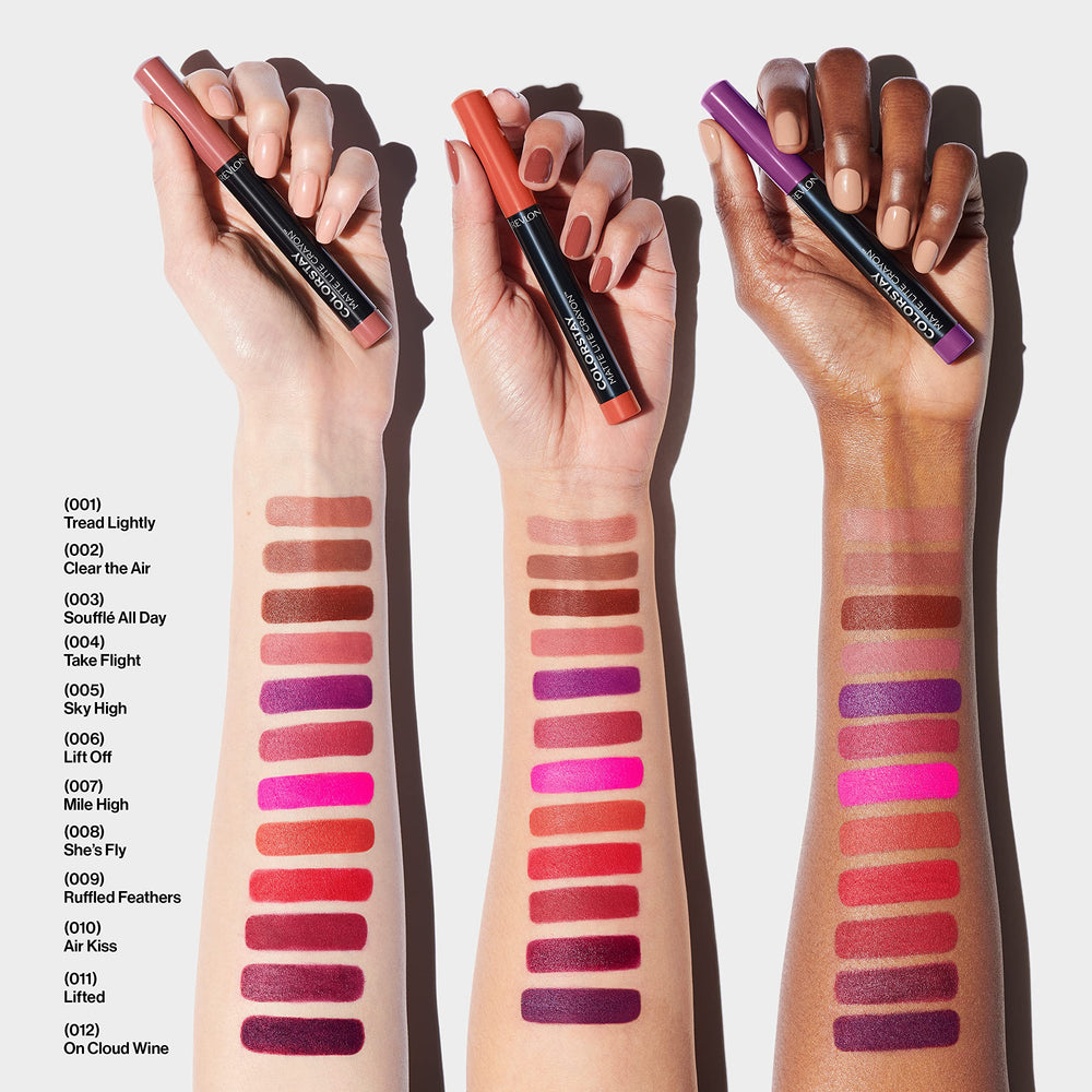 REVLON ColorStay Matte Lite Crayon hand swatch shows long-wear finish.