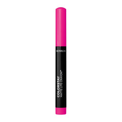 Revlon ColorStay Matte Lite Crayon Mile High swatch on packaging shows bold, long lasting color.