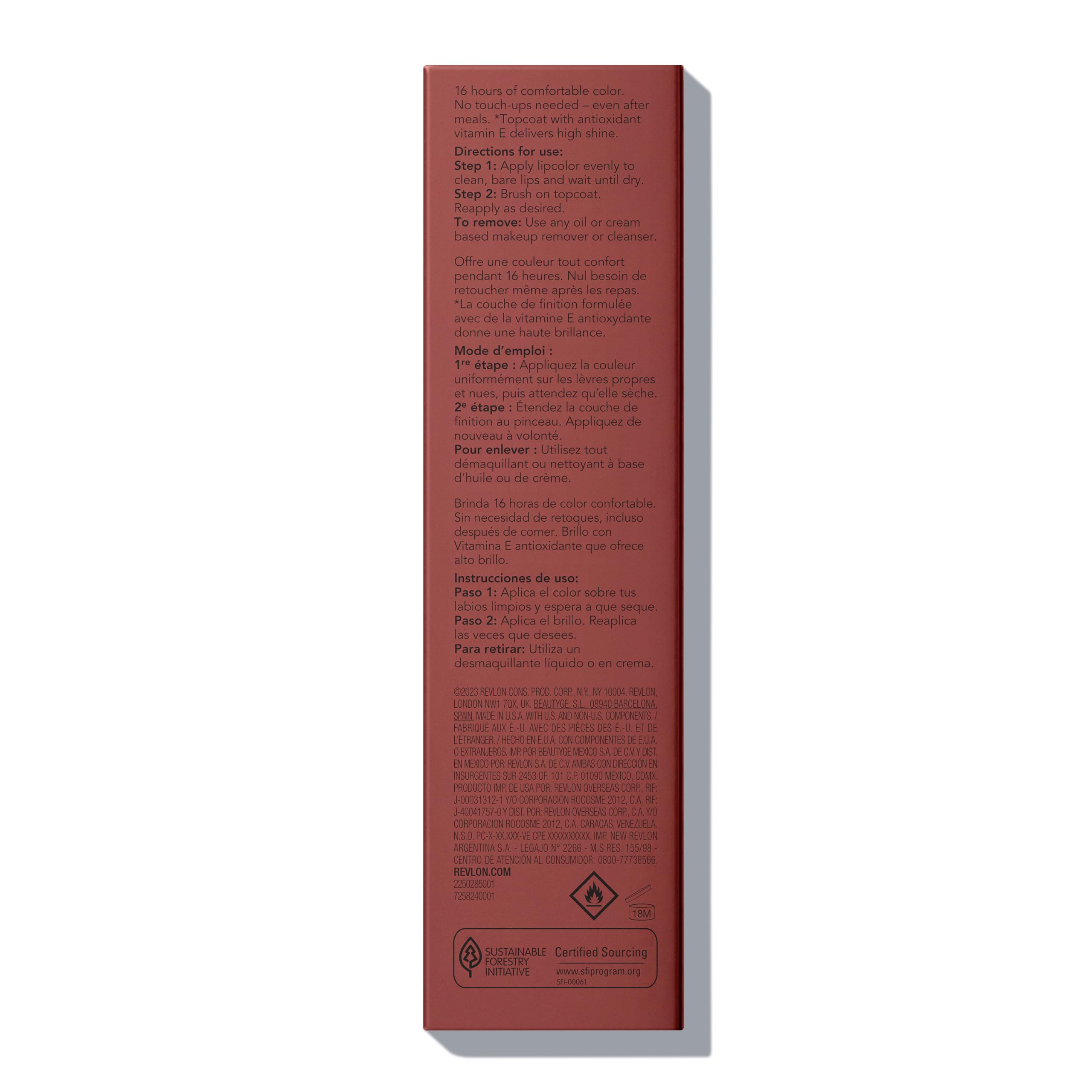 Revlon ColorStay Overtime Lipcolor chamomile extract enhances comfortable wear.
