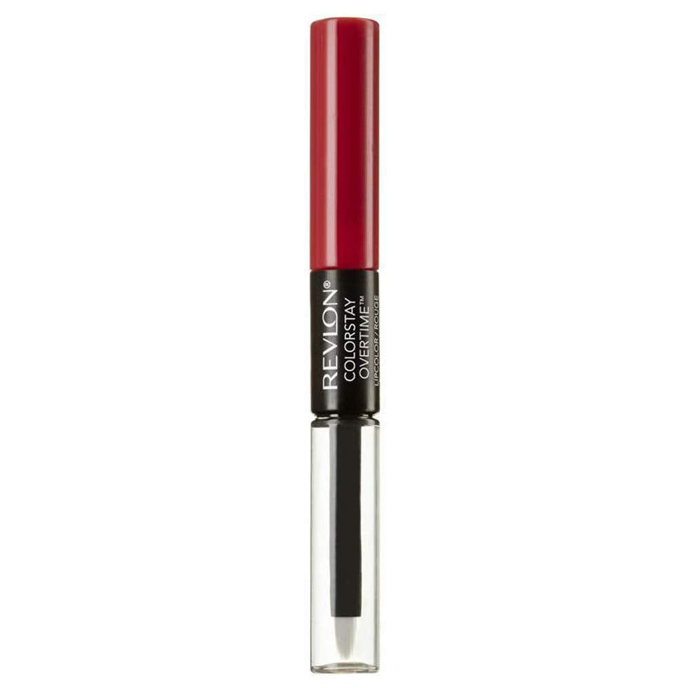 REVLON ColorStay Overtime Lipcolor Forever Scarlet 0.07 oz two-pack for long-wear color.