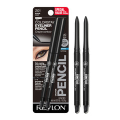 Revlon ColorStay pencil front packaging showing two black eyeliners and branding benefit of value