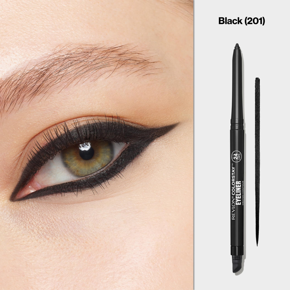 Revlon ColorStay pencil tip close-up showing creamy black pigment for precise lines